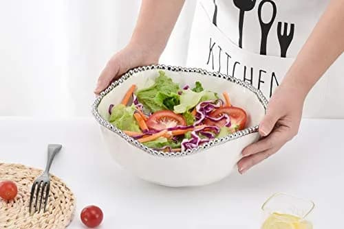 Pampa Bay Salerno Porcelain Large Salad Bowl | Elegant Serving for Family & Parties, Oven & Dishwasher Safe (10.5" x 10" x 4.5") thumbnail 4