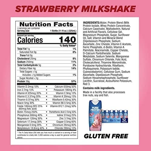 Pure Protein Strawberry Protein Shake 11 Fl Oz (330ml) | 30g Protein, Keto-Friendly, Immune Support thumbnail 3