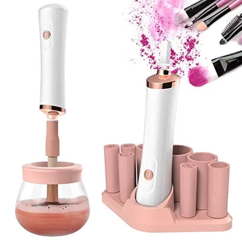 Senbowe Makeup Brush Cleaner Dryer Machine | Deep Clean & Dry in Seconds, 8 Rubber Collars, Pink thumbnail 1