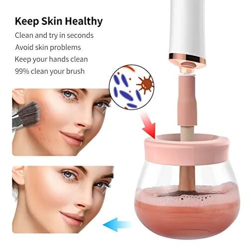 Senbowe Makeup Brush Cleaner Dryer Machine | Deep Clean & Dry in Seconds, 8 Rubber Collars, Pink thumbnail 6