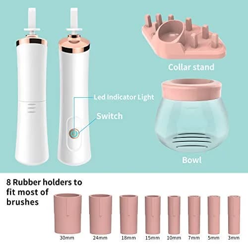 Senbowe Makeup Brush Cleaner Dryer Machine | Deep Clean & Dry in Seconds, 8 Rubber Collars, Pink thumbnail 8
