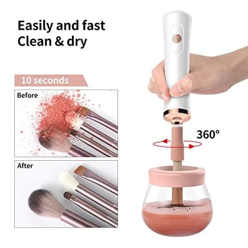 Senbowe Makeup Brush Cleaner Dryer Machine | Deep Clean & Dry in Seconds, 8 Rubber Collars, Pink thumbnail 2