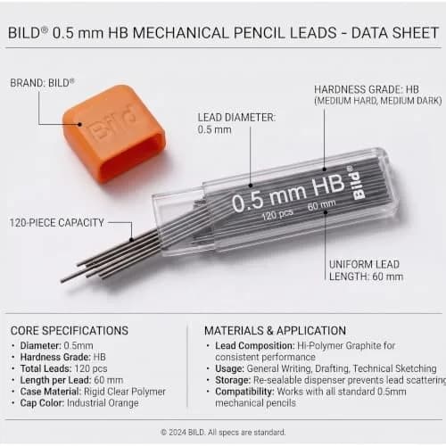 Bild 0.5mm Lead Refills Mega Pack | 1200 Premium HB Graphite Leads for Mechanical Pencils thumbnail 7