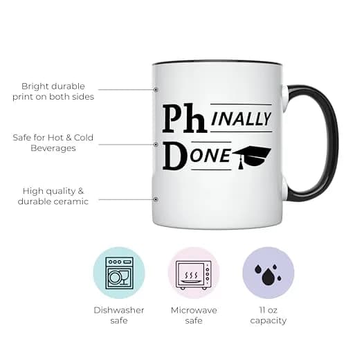 YouNique Designs Phinally Done PhD Graduation Mug 325ml (11 Ounces) | Funny Doctorate Ceramic Coffee Cup thumbnail 2