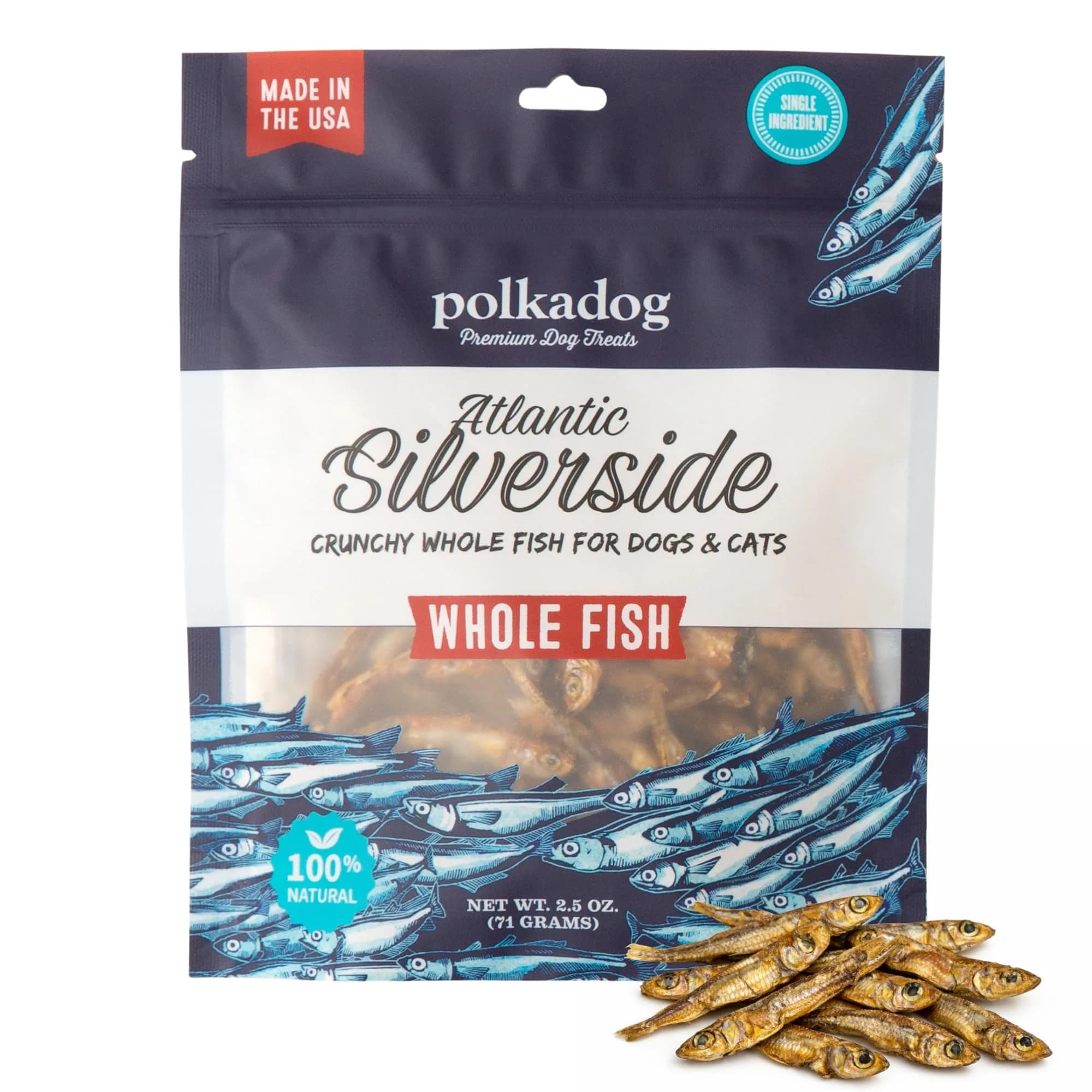 Polkadog Atlantic Silverside Whole Fish Dog Treats 2.5oz | Single Ingredient, Hypoallergenic & High Protein