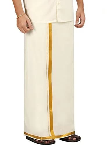 PRAKASAM COTTON Men's Double Dhoti with Gold Jari Border 1.30x3.80 mtrs | Traditional Indian Apparel thumbnail 1