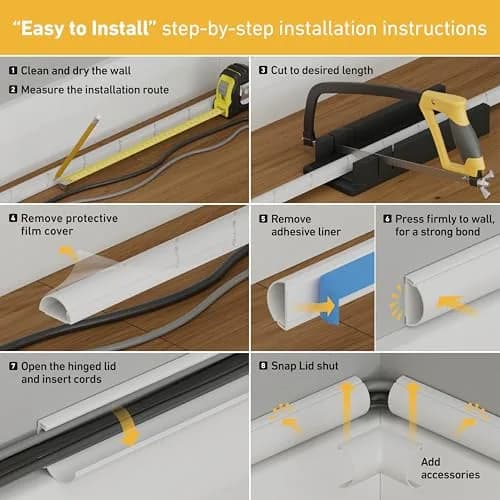 D-Line White Cord Cover Kit 13.08ft (4m) | Paintable Cable Raceway for Wall Wire Hiding thumbnail 8
