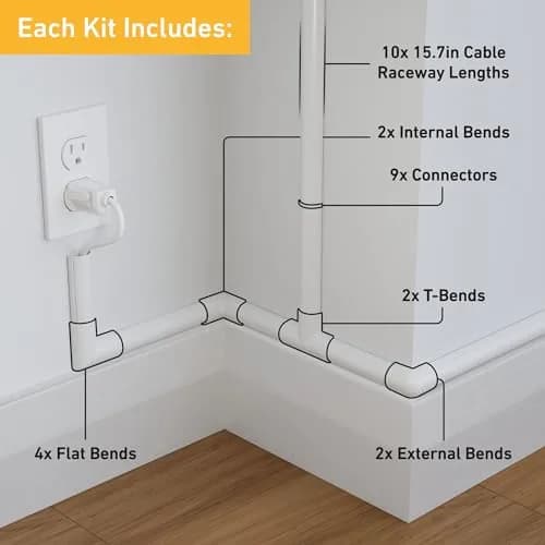 D-Line White Cord Cover Kit 13.08ft (4m) | Paintable Cable Raceway for Wall Wire Hiding thumbnail 2