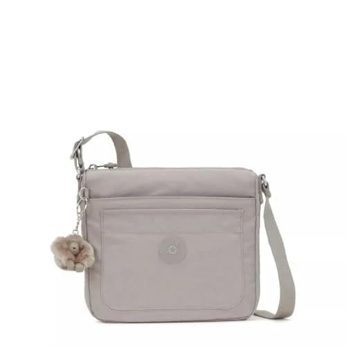 Kipling Sebastian Crossbody Bag Grey Gris 25cm (9"L x 8.5"H x 1.75"D) | Lightweight Water-Resistant Nylon Messenger thumbnail 1