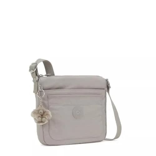 Kipling Sebastian Crossbody Bag Grey Gris 25cm (9"L x 8.5"H x 1.75"D) | Lightweight Water-Resistant Nylon Messenger thumbnail 7