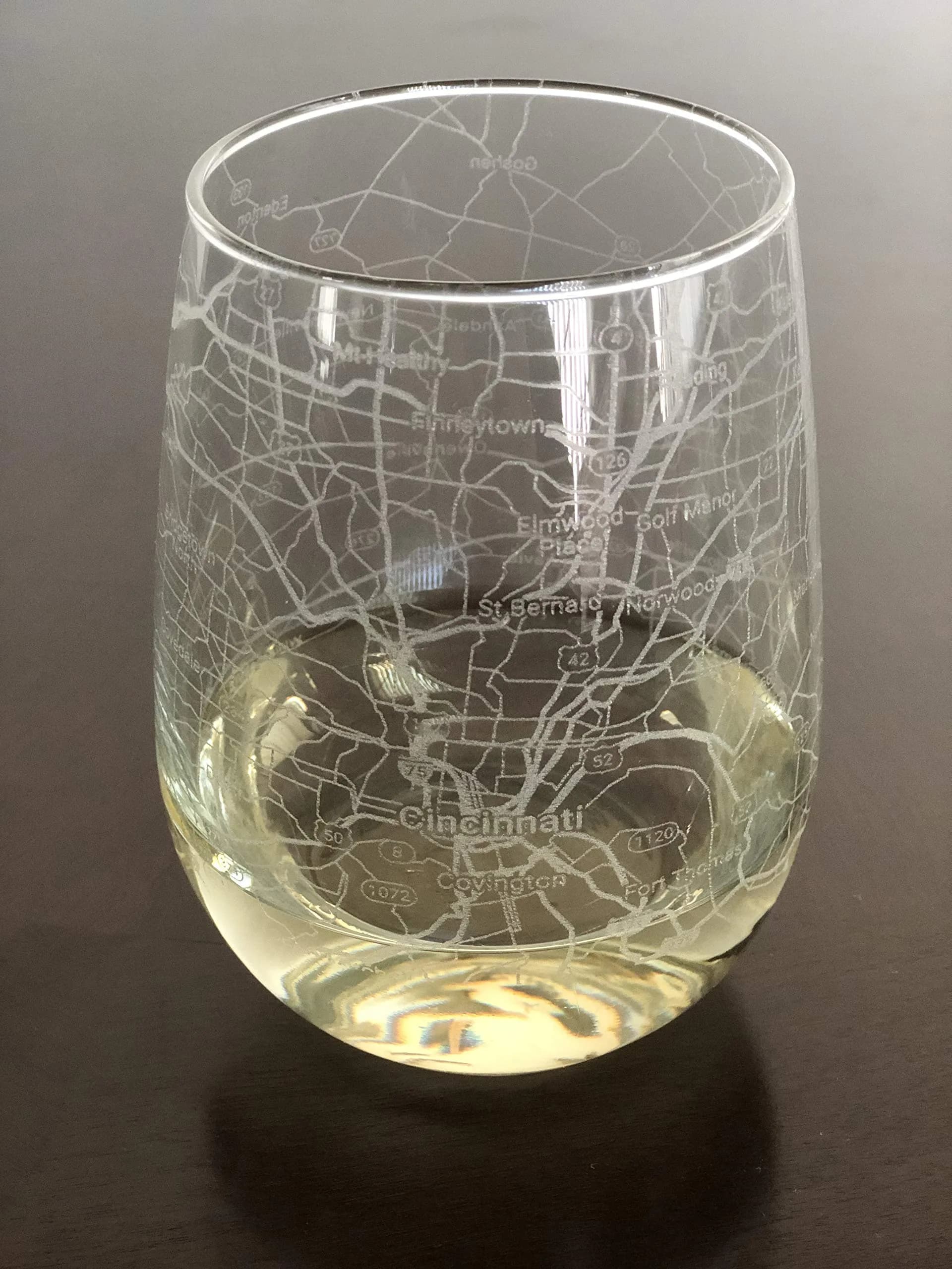 Or Something Stemless 17oz Wine Glass Urban City Map Cincinnati Ohio | Etched Glassware - main product image