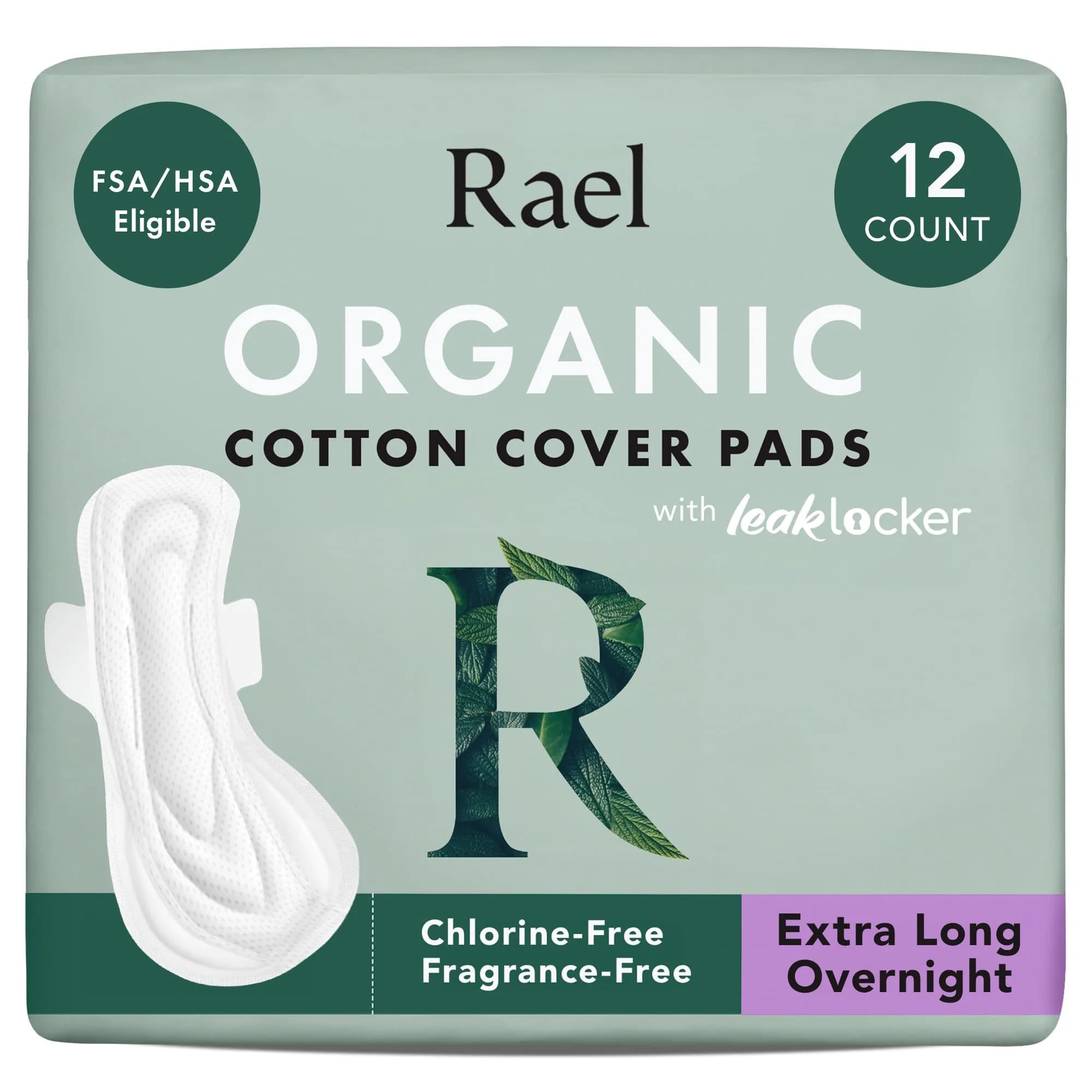 Rael Organic Cotton Sanitary Napkins Overnight Extra Long 12 Count | Breathable Feminine Care, Hypoallergenic Pads - main product image