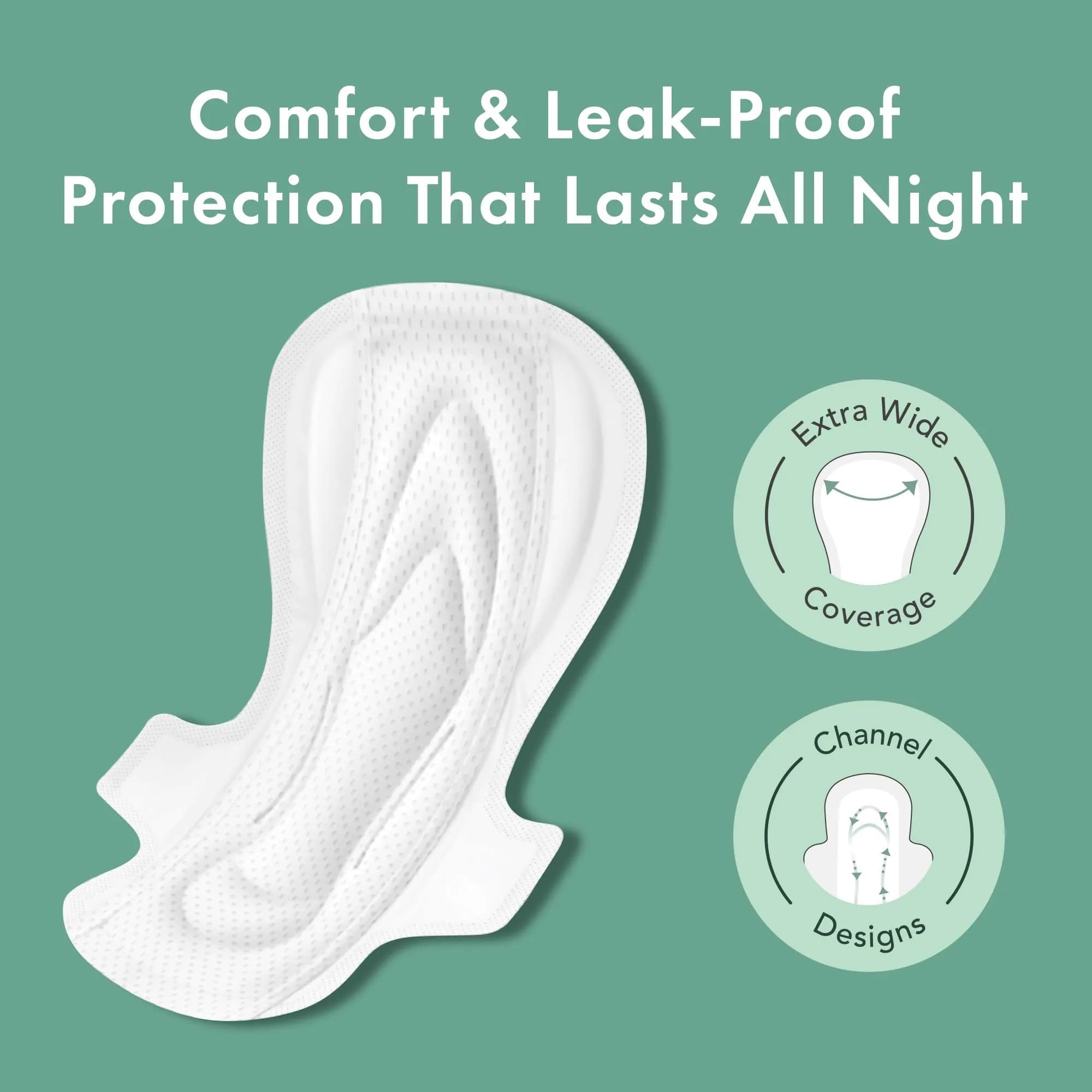 Rael Organic Cotton Sanitary Napkins Overnight Extra Long 12 Count | Breathable Feminine Care, Hypoallergenic Pads - view 2