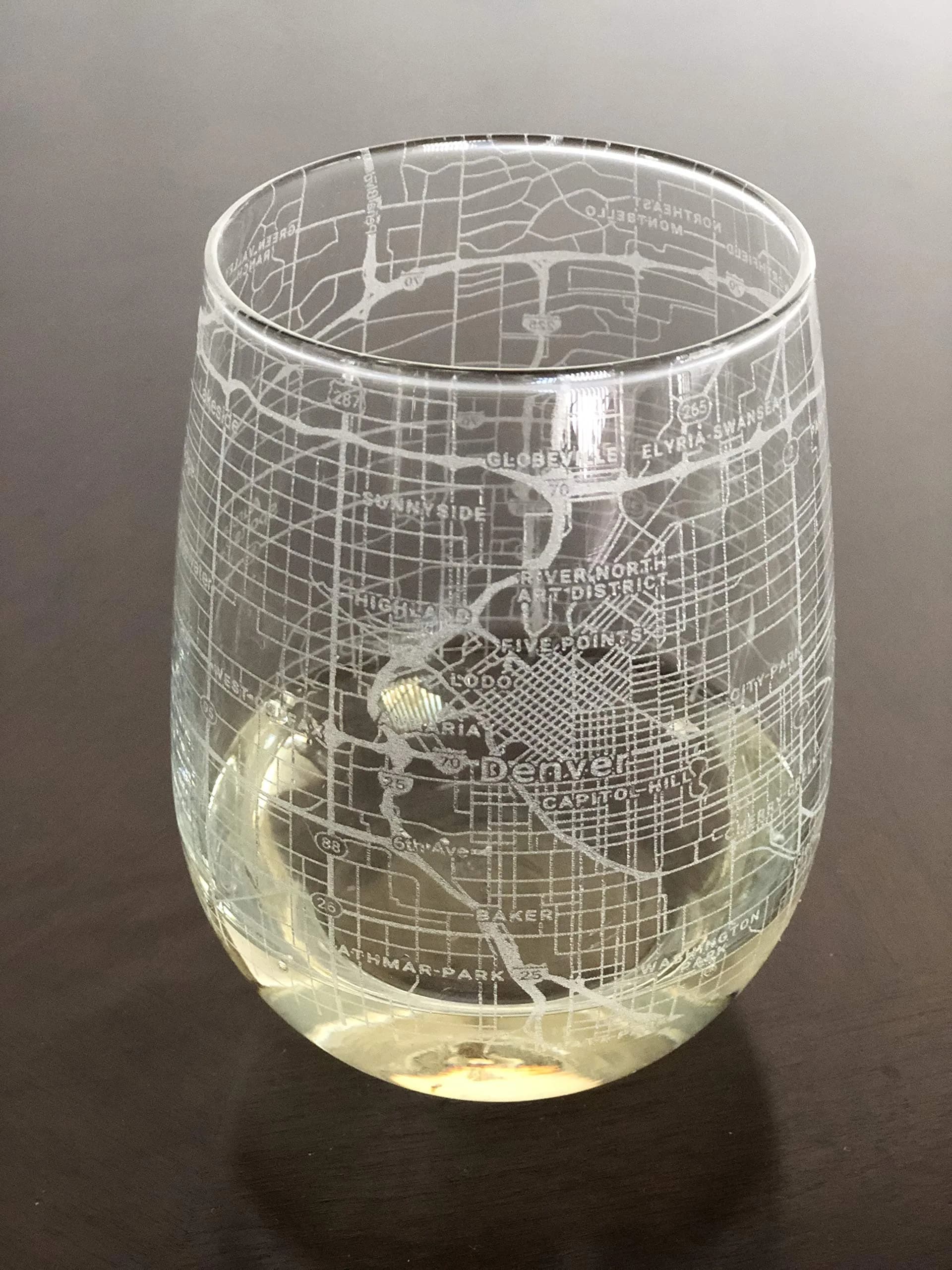 Or Something Stemless 17oz Wine Glass Urban City Map Denver Colorado | Etched Glassware for Wine Lovers - main product image