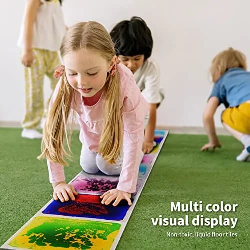 LONGKING Sensory Tiles 6 Pack | Liquid Floor Tiles for Kids' Play & Autism (120c) thumbnail 2
