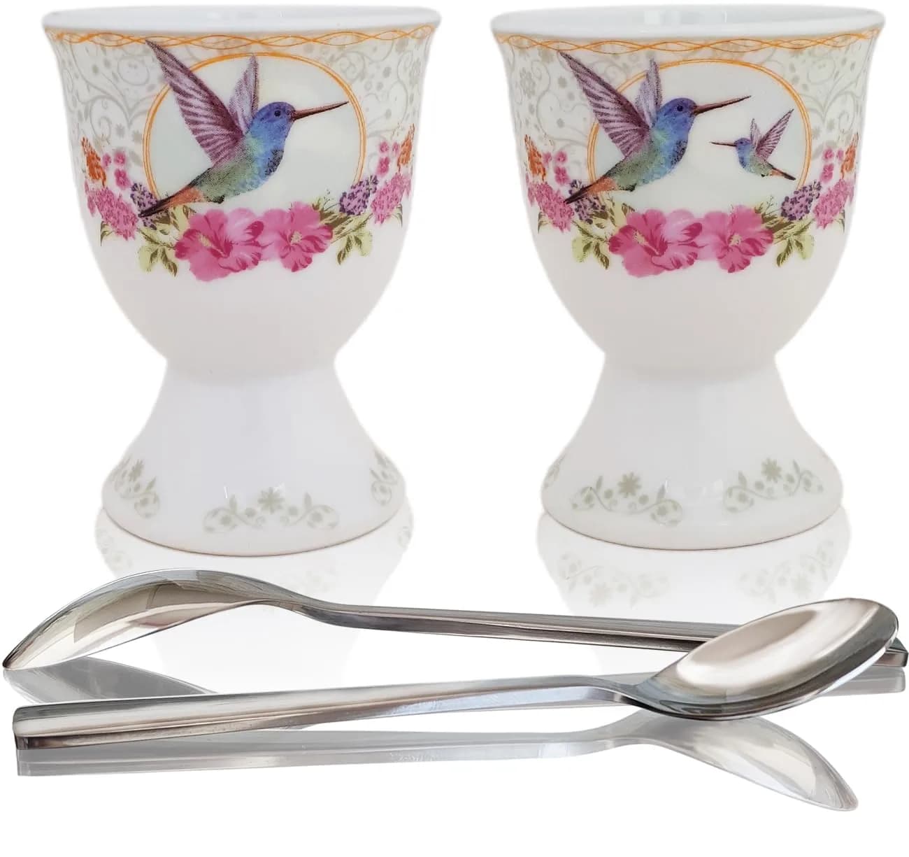 NobleEgg Egg Cups for Soft Boiled Eggs | Vintage Porcelain Holders & Stainless Steel Spoons — Porcelain Egg Cups and Spoons x 2