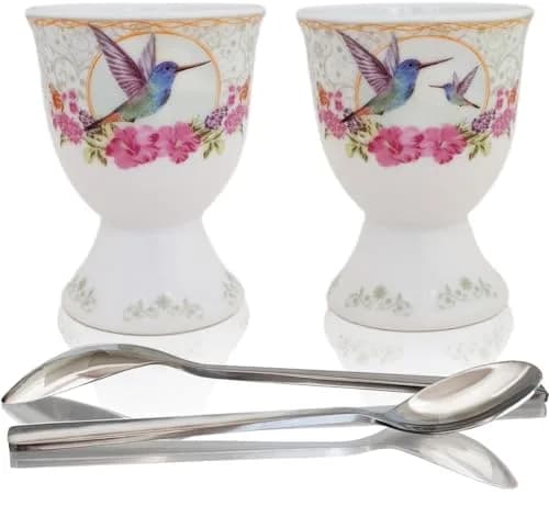 NobleEgg Egg Cups for Soft Boiled Eggs | Vintage Porcelain Holders & Stainless Steel Spoons thumbnail 1