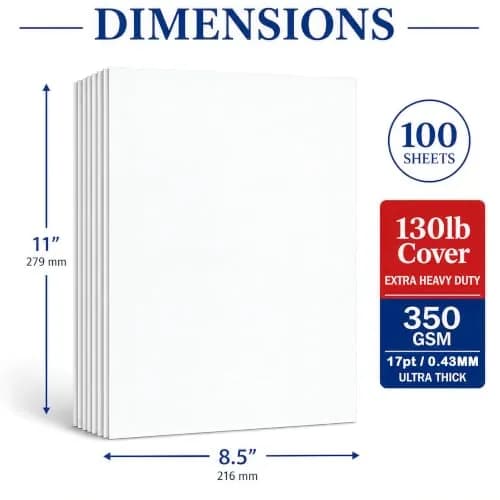 Desktop Publishing Supplies Extra Heavy Duty Bright White Cardstock 130lb Cover (350gsm) 8.5" x 11" - 100 Sheets | Ultra Heavy Matte Paper for Commercial Printing thumbnail 2