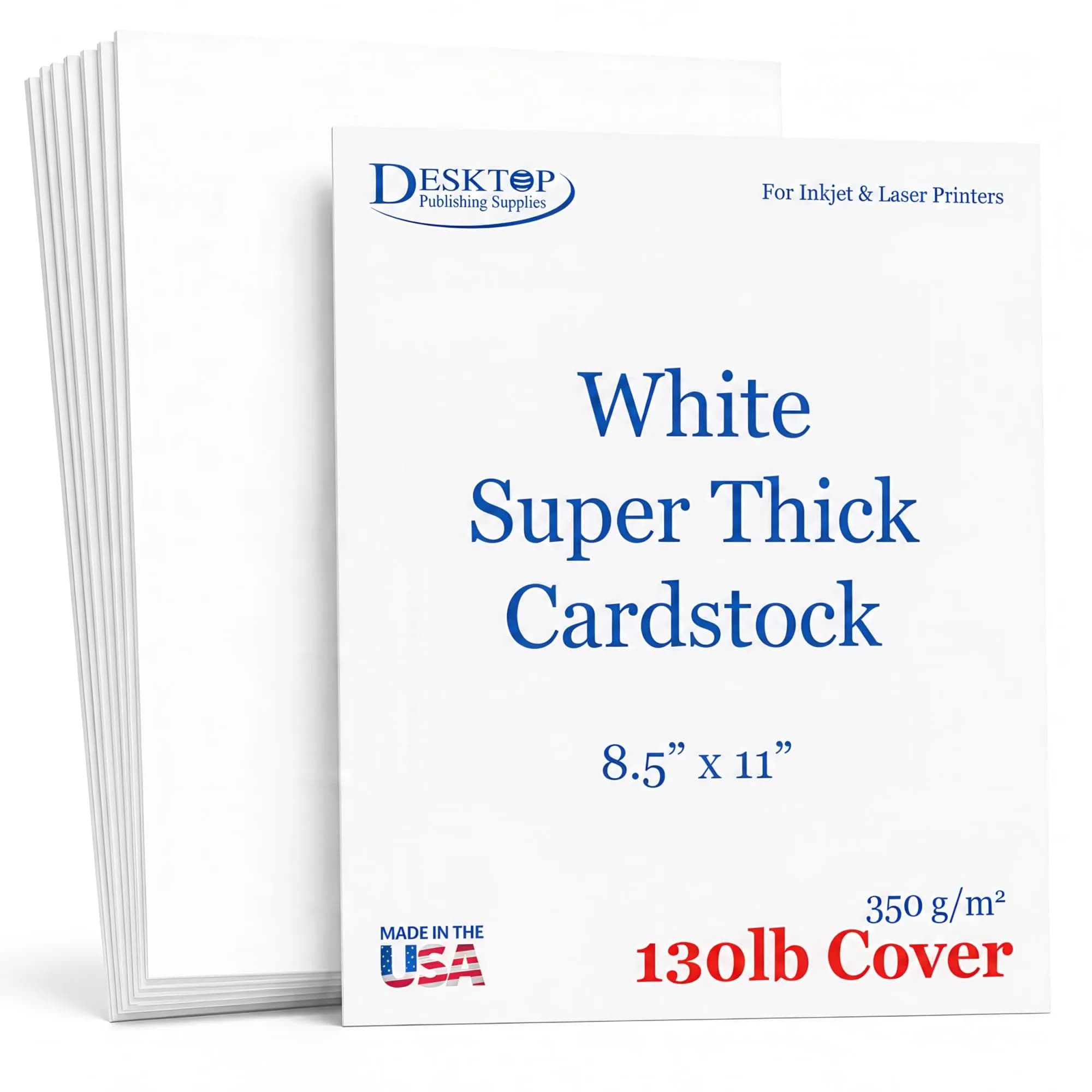 Desktop Publishing Supplies Extra Heavy Duty Bright White Cardstock 130lb Cover (350gsm) 40 Sheets 8.5" x 11" | Commercial Printing & Invitations