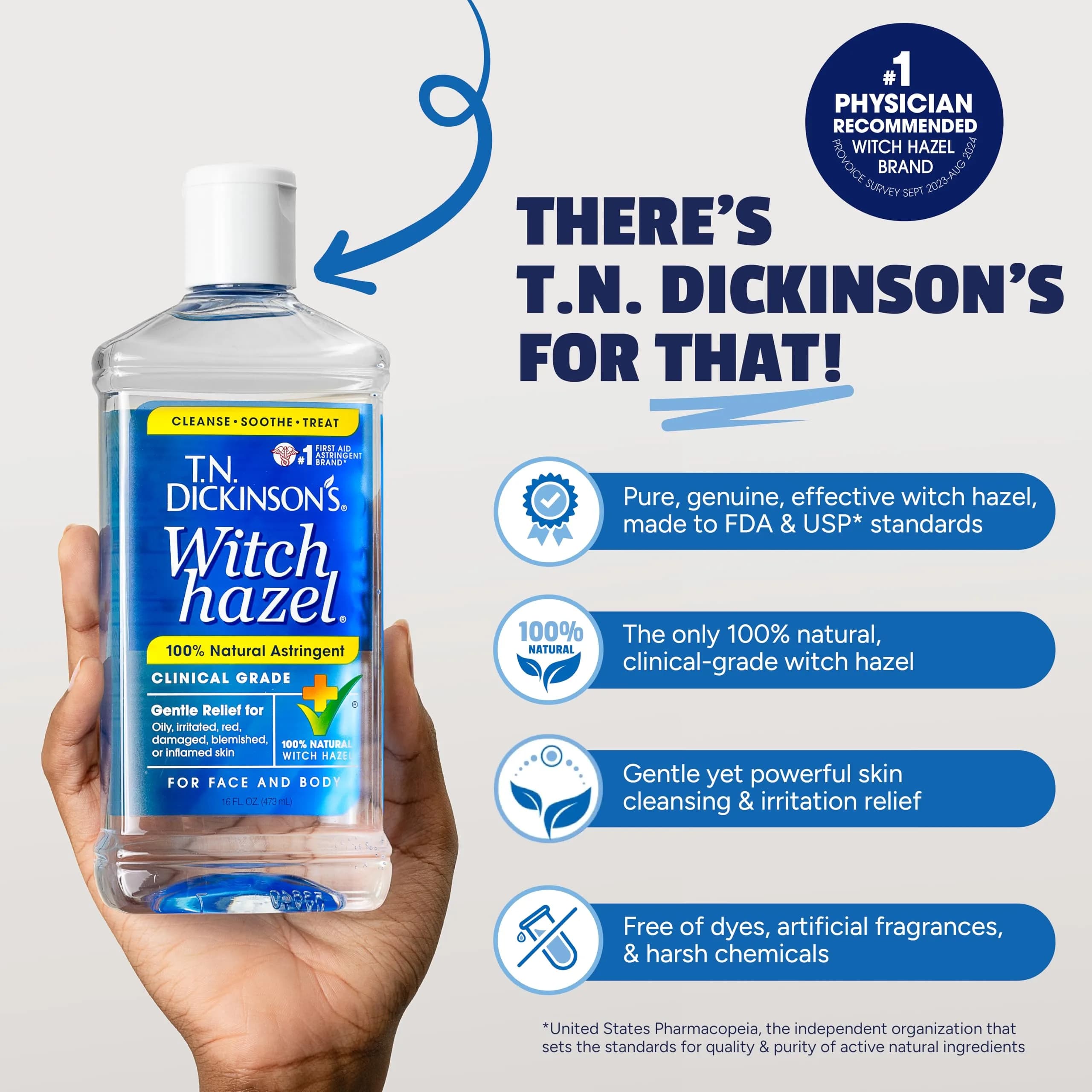 T.N. Dickinson's 100% Natural Witch Hazel Astringent 473ml (16 Fl Oz) | Cleanses & Soothes Skin - view 3