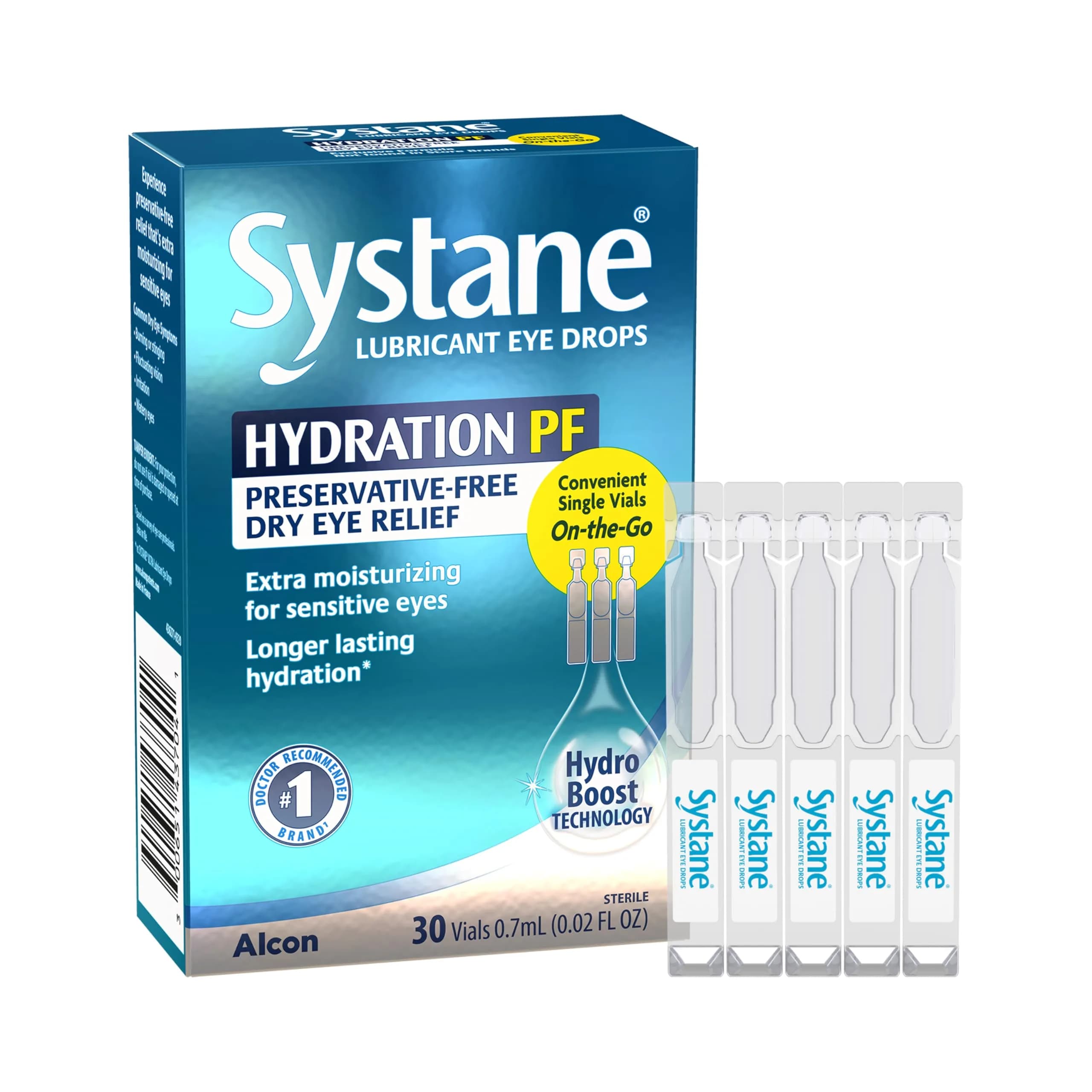 Systane Hydration Lubricating & Hydrating Eye Drops, 30 Vials, Unit Dose | Long-Lasting Dry Eye Relief with Hyaluronic Acid — Transparent