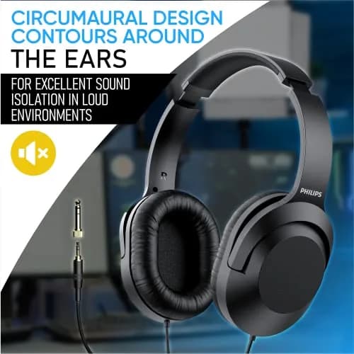 Philips Over Ear Wired Stereo Headphones with 6.3mm Adapter | 40mm Drivers for Clear Sound thumbnail 6