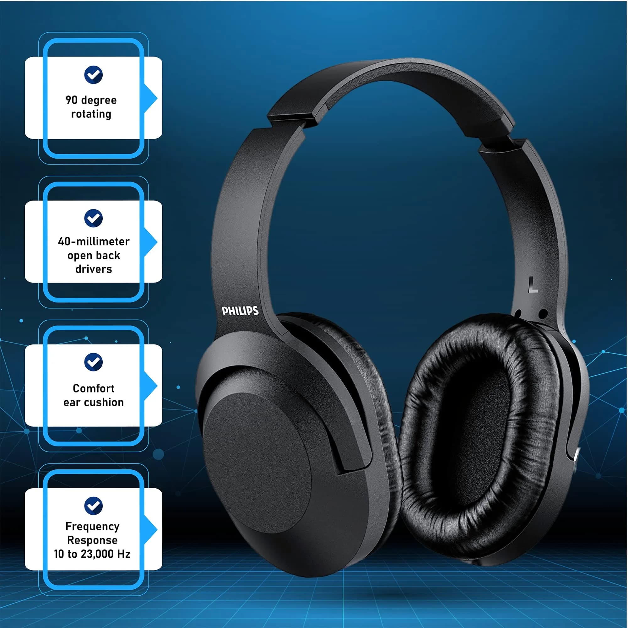 Philips Over Ear Wired Stereo Headphones with 6.3mm Adapter | 40mm Drivers for Clear Sound - view 2