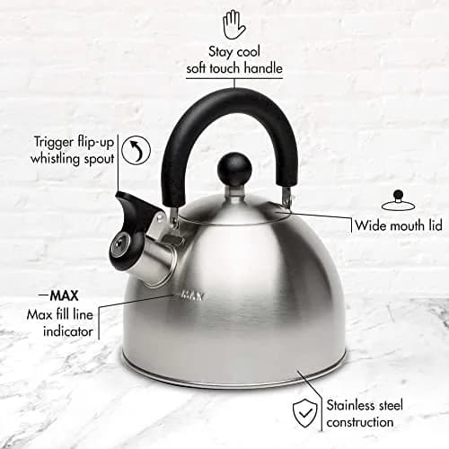 Primula Stewart Whistling Tea Kettle 1.5-Quart (1.42 L) | Fast Boil Stainless Steel Stovetop Kettle thumbnail 4