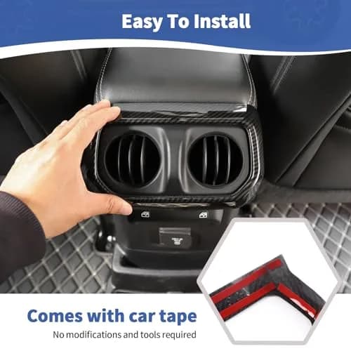 RT-TCZ Rear AC Vent Cover Trim for Jeep Wrangler JLU 2018-Present & Gladiator JT 4-Door 2020-Present Black Carbon Fiber Interior Accessories thumbnail 5