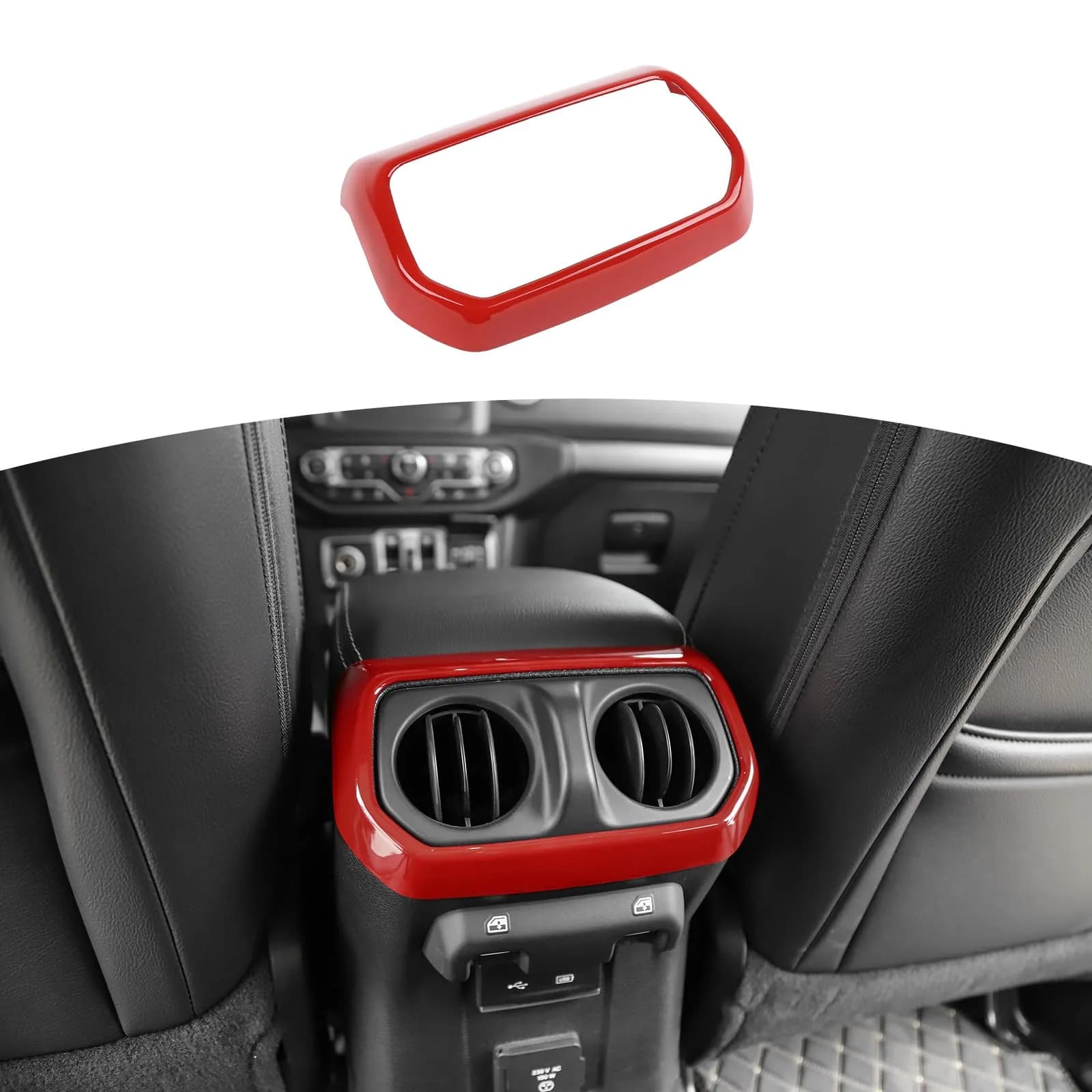RT-TCZ Red Rear Air AC Vent Cover Trim for Jeep Wrangler JLU & Gladiator JT 4-Door | ABS Plastic Interior Accessories — Red