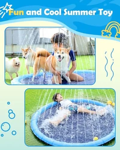 Peteast Dog Pool, Anti-Slip Splash Pad for Dogs, 51 in, Blue | Large Water Play Mat for Dogs & Kids thumbnail 8