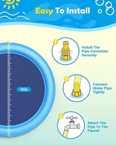 Peteast Dog Pool, Anti-Slip Splash Pad for Dogs, 51 in, Blue | Large Water Play Mat for Dogs & Kids thumbnail 2
