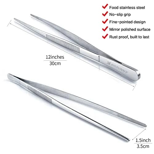 MSY BIGSUNNY Kitchen Tweezers Set of 2 | 12 Inch Stainless Steel Food Tongs for Precision Cooking & Serving thumbnail 5