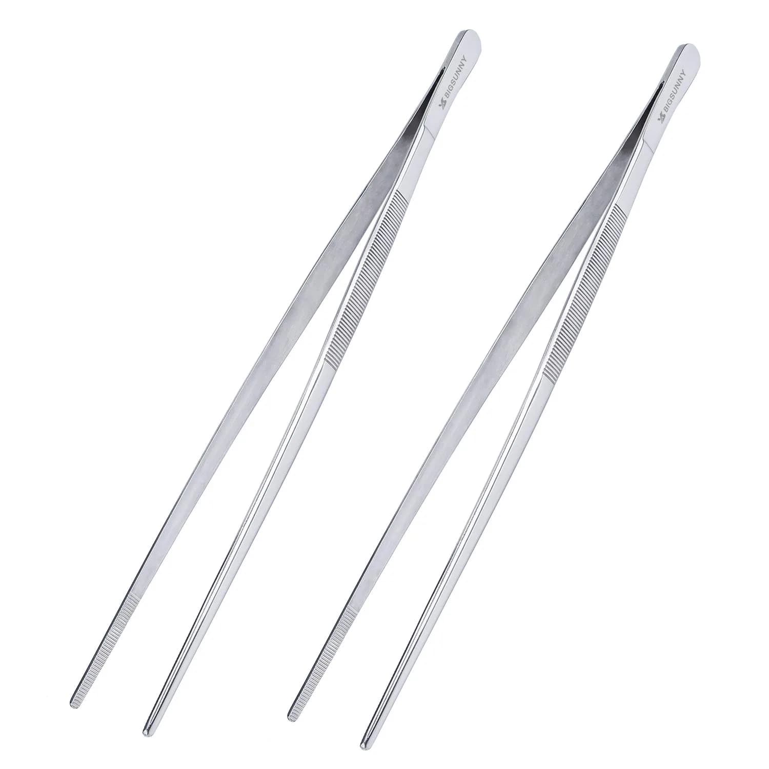 MSY BIGSUNNY Kitchen Tweezers Set of 2 | 12 Inch Stainless Steel Food Tongs for Precision Cooking & Serving