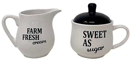 Homestyle Table Cream & Sugar Set Ceramic Farmhouse Decor | 9oz Creamer & 11oz Sugar Bowl, Black & White thumbnail 1