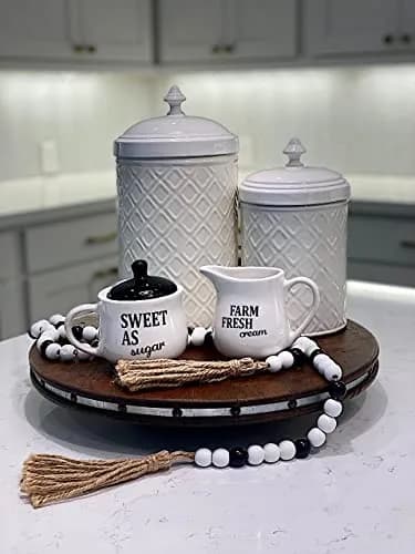 Homestyle Table Cream & Sugar Set Ceramic Farmhouse Decor | 9oz Creamer & 11oz Sugar Bowl, Black & White thumbnail 7