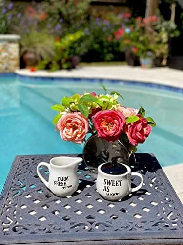 Homestyle Table Cream & Sugar Set Ceramic Farmhouse Decor | 9oz Creamer & 11oz Sugar Bowl, Black & White thumbnail 8