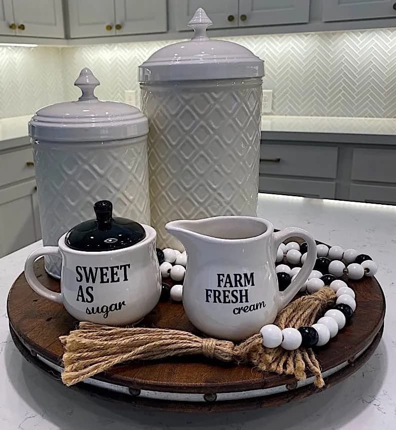 Homestyle Table Cream & Sugar Set Ceramic Farmhouse Decor | 9oz Creamer & 11oz Sugar Bowl, Black & White thumbnail 2