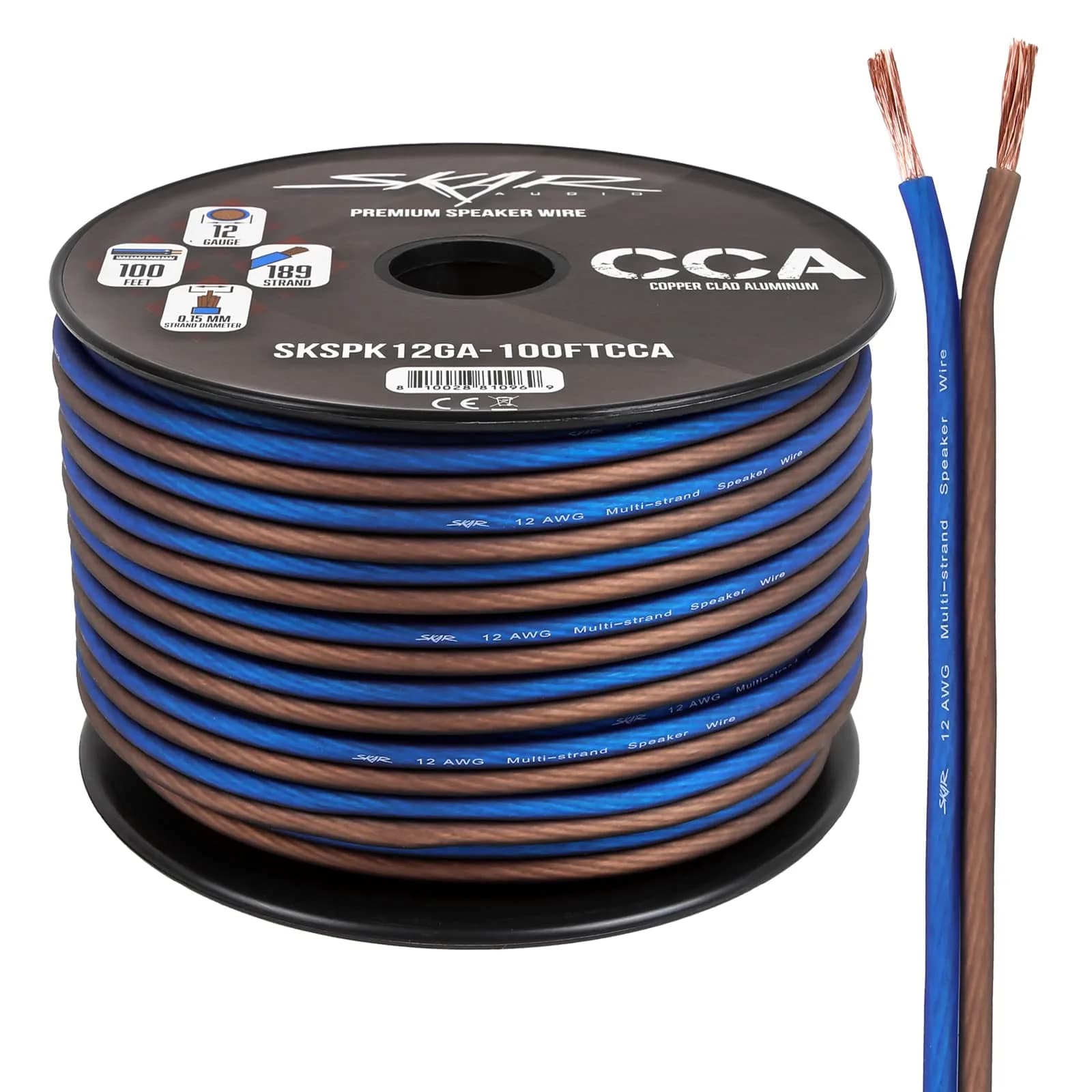 Skar Audio 12 Gauge AWG Speaker Wire - 100 Feet (Blue/Brown) | High-Quality Audio Connection
