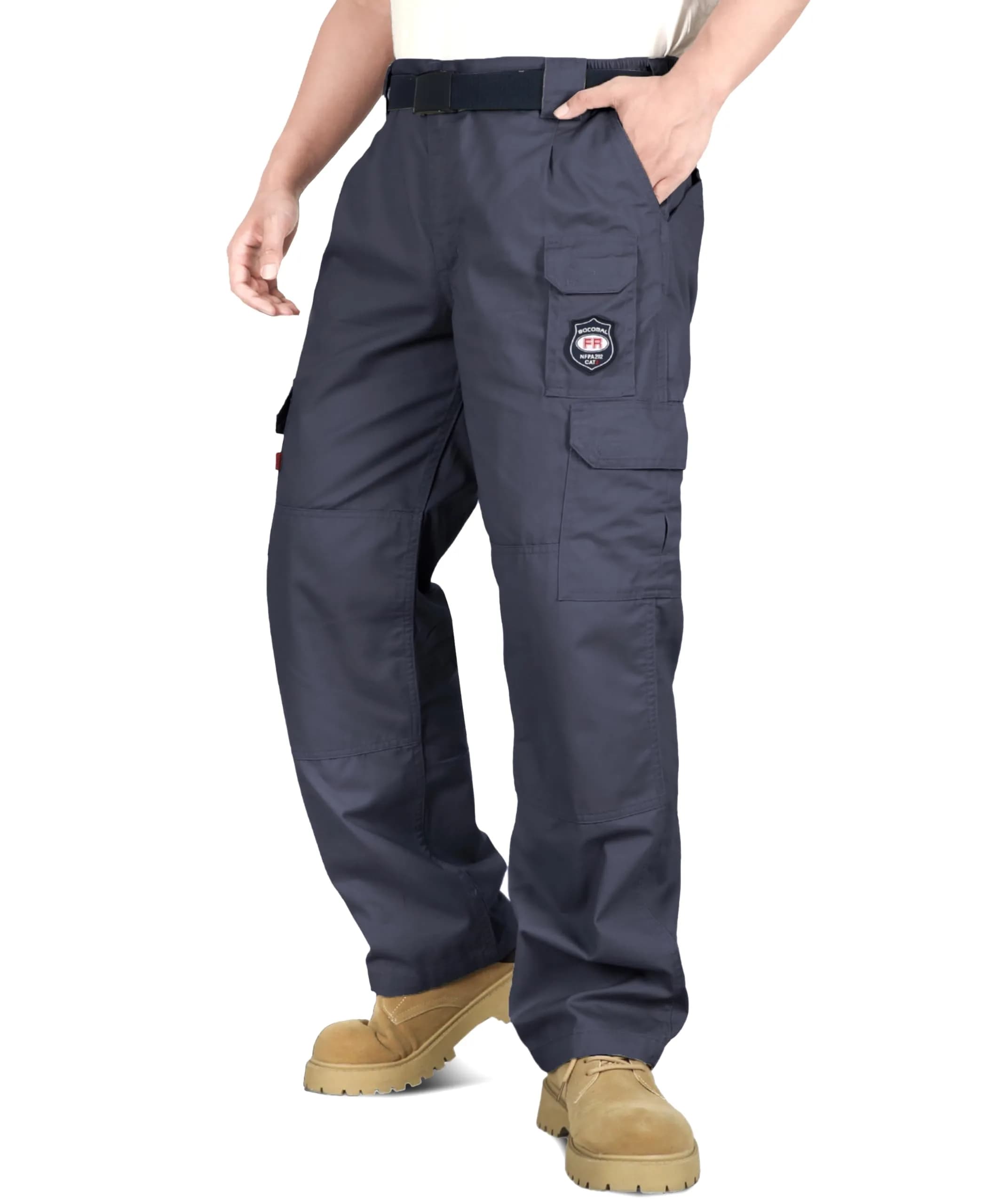 BOCOMAL Men's Flame Resistant Cargo Pants 32W x 30L | NFPA 2112 Certified, Water & Oil Resistant — Grey