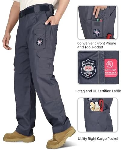 BOCOMAL Men's Flame Resistant Cargo Pants 32W x 30L | NFPA 2112 Certified, Water & Oil Resistant thumbnail 6