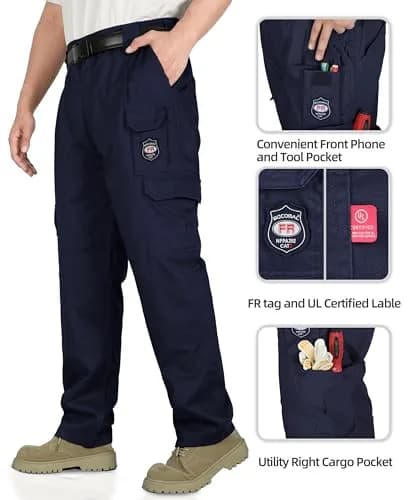 BOCOMAL Men's FR Cargo Pants 38W x 32L Navy | Flame Resistant Workwear with 7 Pockets thumbnail 5