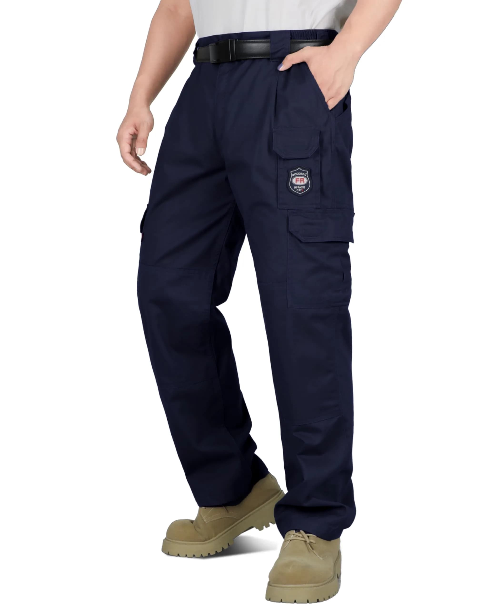BOCOMAL Men's FR Cargo Pants 38W x 32L Navy | Flame Resistant Workwear with 7 Pockets - main product image