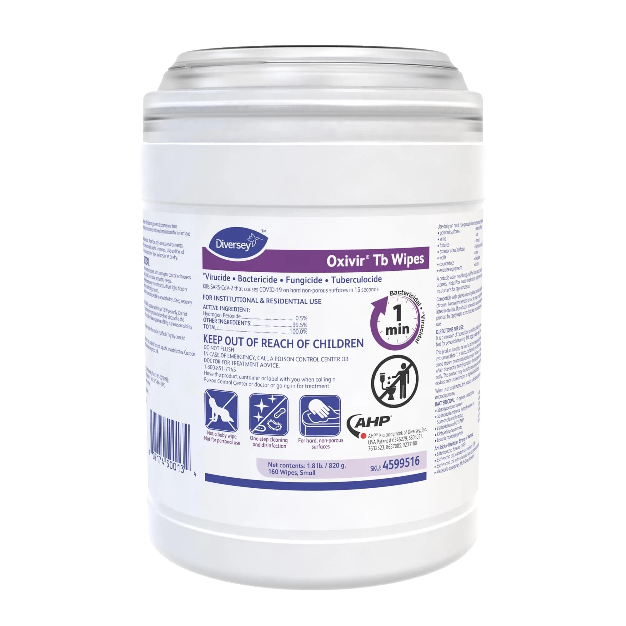 Oxivir Diversey Tb Disinfectant Wipes, 160 Count (0.03 ml) | One-Step Cleaning & Disinfection for Surfaces - main product image