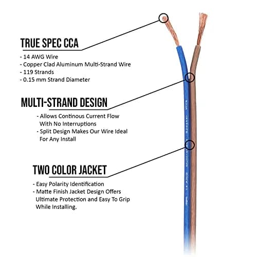 Skar Audio 14 Gauge AWG Audio Speaker Wire - 30 Feet (Blue/Brown) | High-Quality Copper Clad Aluminum thumbnail 4