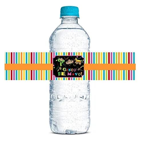 Amanda Creation Cinco De Mayo Fiesta Waterproof Water Bottle Sticker Wrappers, 20 Labels (1.75" x 8.5") | Waterproof Vinyl for Parties thumbnail 1