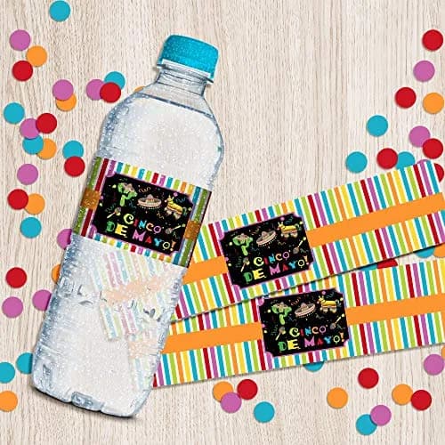 Amanda Creation Cinco De Mayo Fiesta Waterproof Water Bottle Sticker Wrappers, 20 Labels (1.75" x 8.5") | Waterproof Vinyl for Parties thumbnail 5