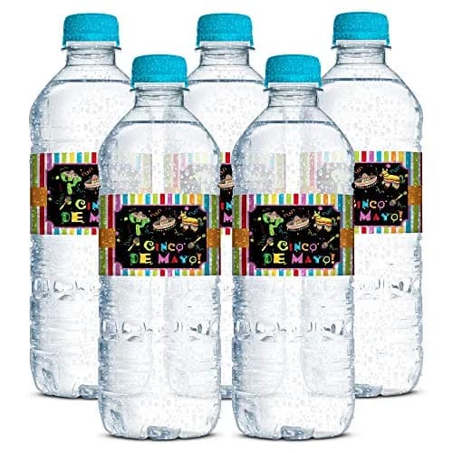 Amanda Creation Cinco De Mayo Fiesta Waterproof Water Bottle Sticker Wrappers, 20 Labels (1.75" x 8.5") | Waterproof Vinyl for Parties thumbnail 3