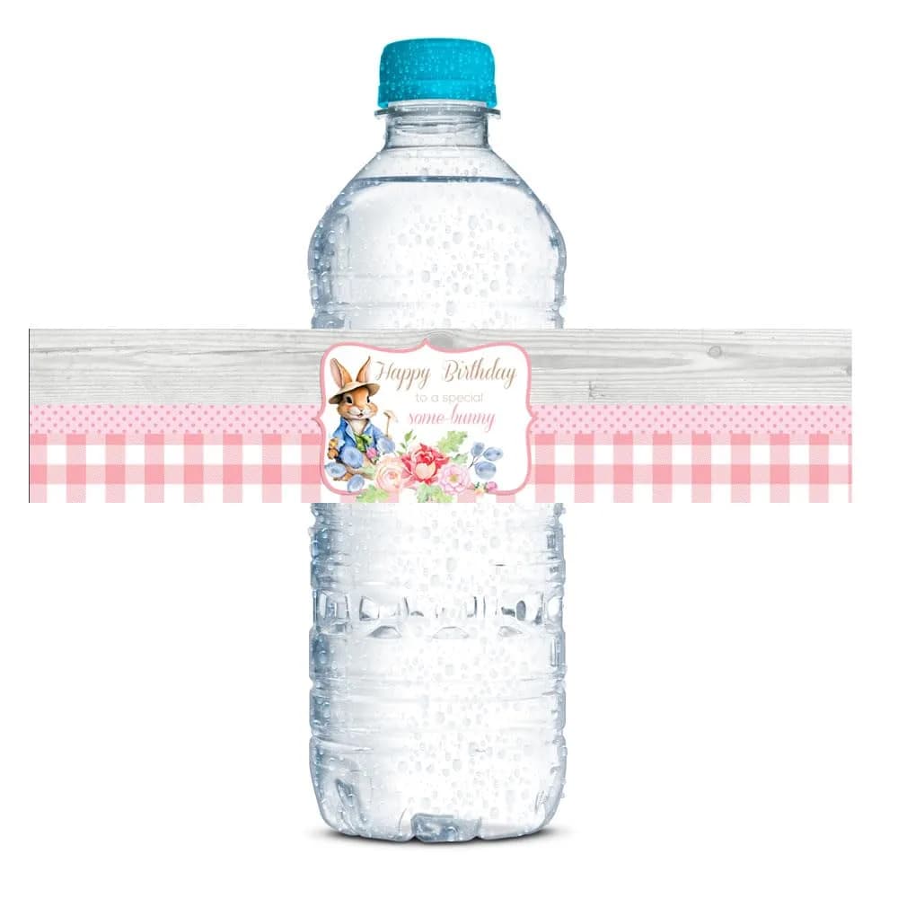 Amanda Creation You’re Some Bunny Special Little Rabbit Birthday Waterproof Water Bottle Sticker Wrappers (20 Labels, 8.5" x 1.75") | USA Imported Party Decor - main product image
