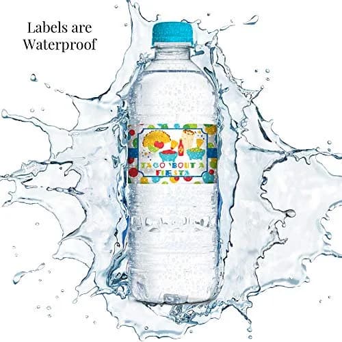 Amanda Creation Fiesta Water Bottle Labels, 20 Waterproof Vinyl 1.75 x 8.5 Inch Taco Bout a Party Mexican Birthday Wraps, Made in USA thumbnail 4